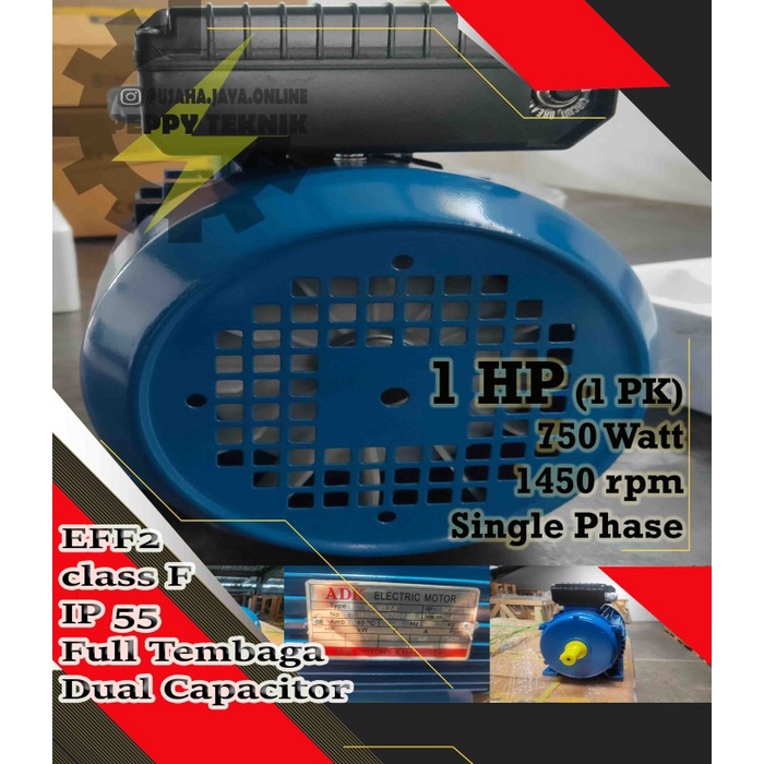 ASLI.. DINAMO 1 HP / 1 PK (750 WATT) RPM 1450 1 PHASE 220 VOLT