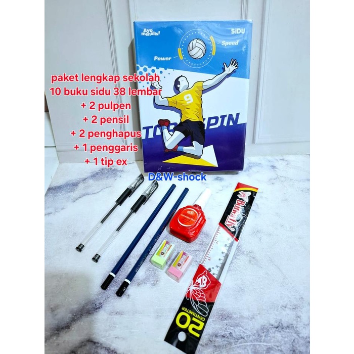 

Buku Paket Lengkap Sekolah / 10 Buku Sidu 38 Lembar +2Pensil +2Pulpen +2 Penghapus +1Penggaris +1Tip