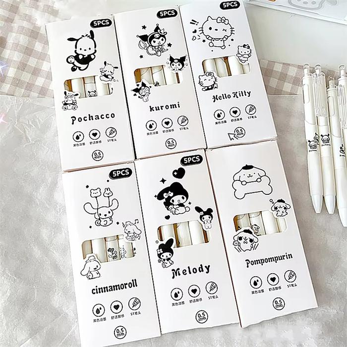 

5Pcs Pulpen Fancy Karakter Lucu Pen Gel Rectrable Pen Black 0.5Mm Pulpen Minimalist Stationery Pena