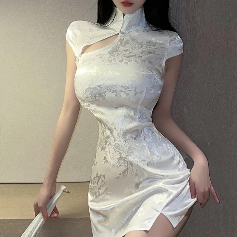 Vintage Chinese Traditional Cheongsam Skirt Sexy Chinese Mini Slim Split Dress Cosplay Costume Women