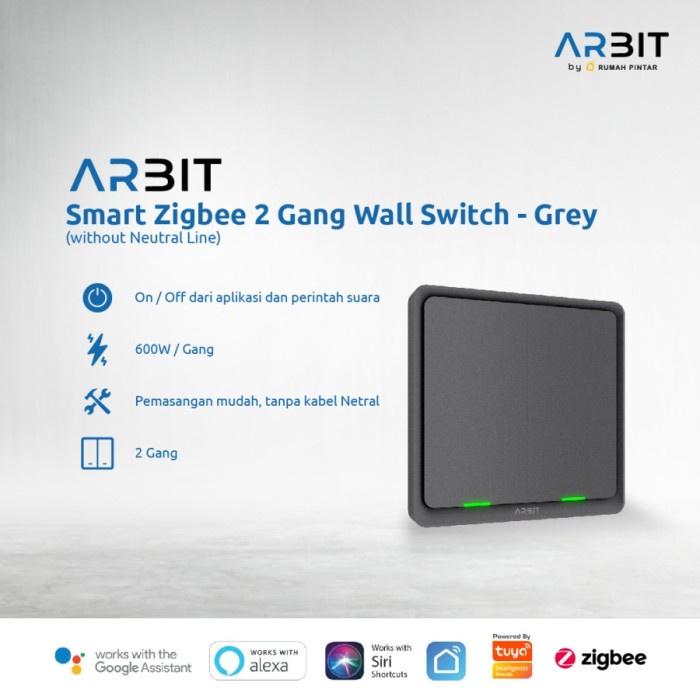Arbit Smart ZigBee Wallswitch 2 Gang Without Neutral line - Grey