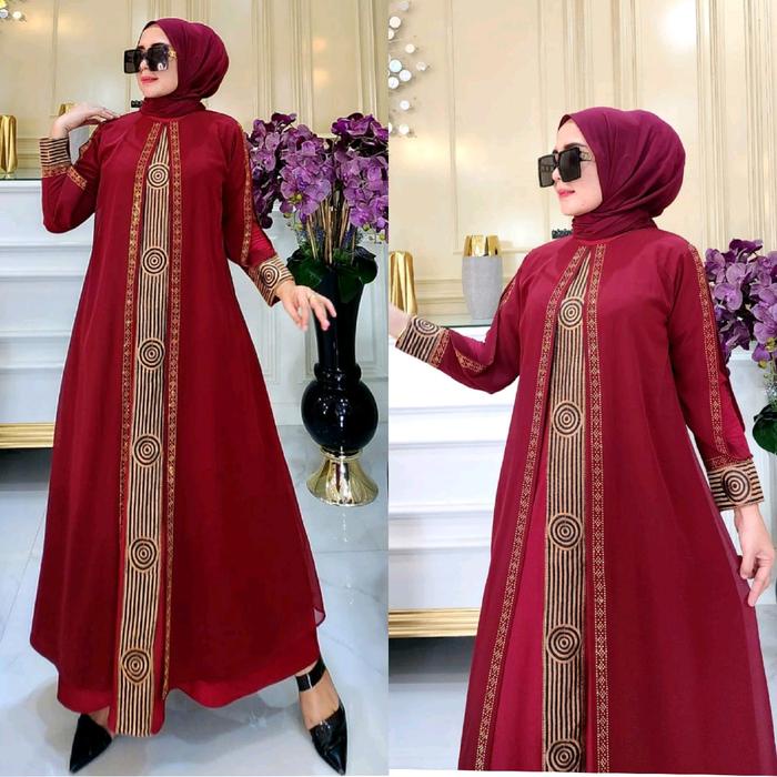 Gamis Abaya Turkey Bordir Circle Hitam Dan Warna Kombinasi Lembut