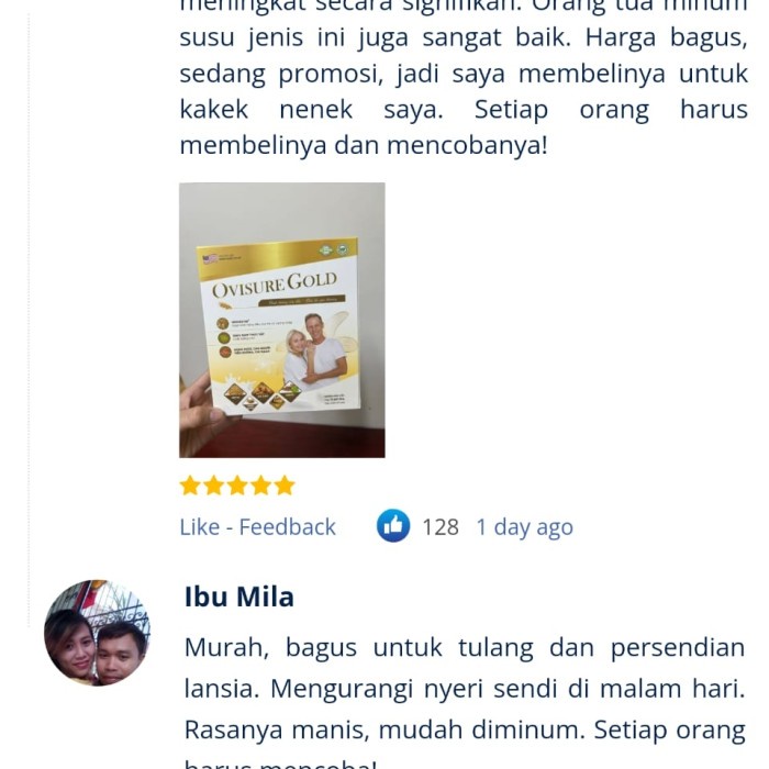

BARANG TERLARIS OVISURE GOLD SUSU KESEHATAN TULANG DAN SENDI NYERI OTOT 12 SACHET USA