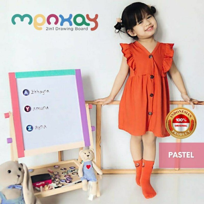 Future Toys - Menkay 2 In 1 Drawing Board Papan Tulis Anak Dapat Kapur & Spidol