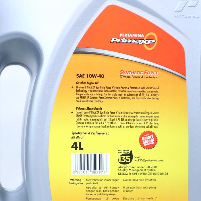 READY STOK Pertamina Prima XP SAE 10W-40 4 Liter API SM/CF Oli Mobil Mesin Bensin Pelumas Synthetic