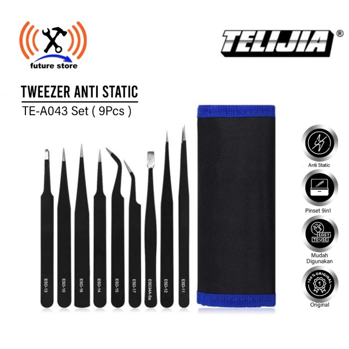 TELIJIA TE-A043 9 IN 1 PINSET SET ORIGINAL - PINSET SERVICE ELEKTRONIK - PINSET 1 SET REPAIR