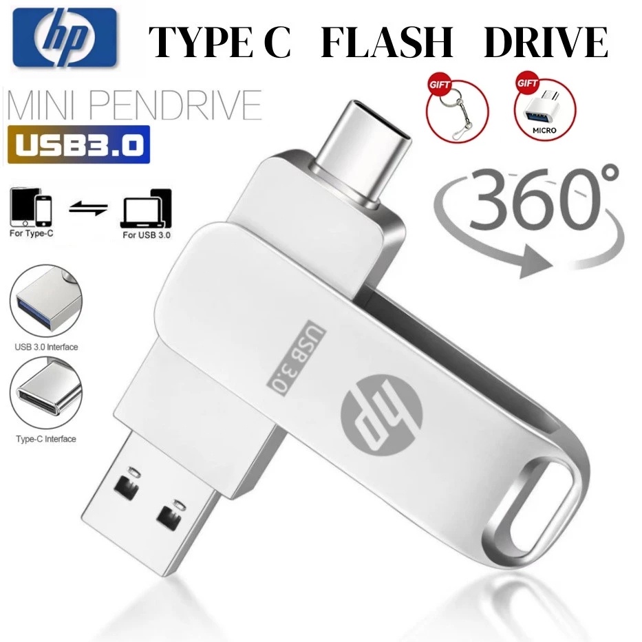 HP Pendrive 3 in 1 High Speed Rotating Usb Flash Drive 1TB 2TB Flashdisk Thumb Pendrive For Android