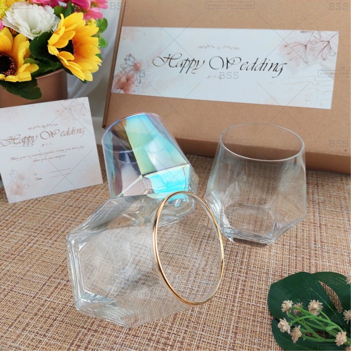 

party- Hampers gelas kaca cantik wedding kado hadiah gift parcel sendok