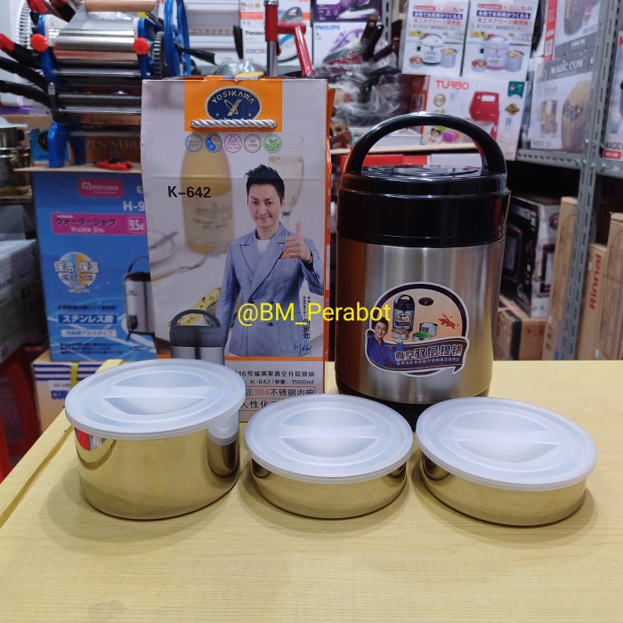 PREMIUM Lunch Box Rantang Termos Makanan Stainless Yoshikawa K-642 1,5 Liter