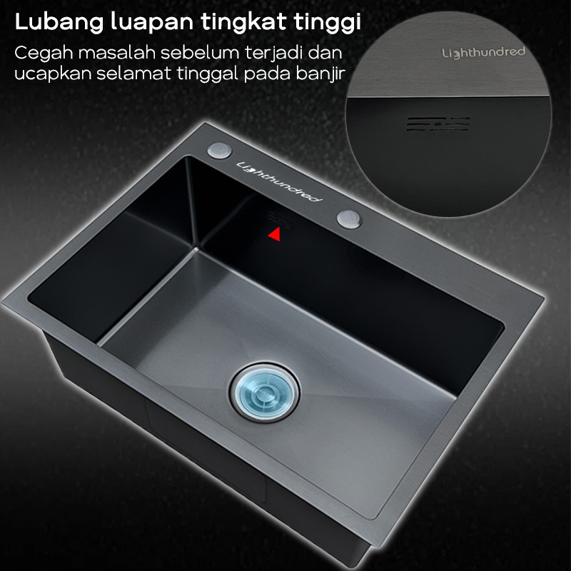 B A R U Lighthundred Bak Cuci Piring 1 Bowl Besar/ Bak Cuci Piring Stainless Hitam Modern Kitchen
