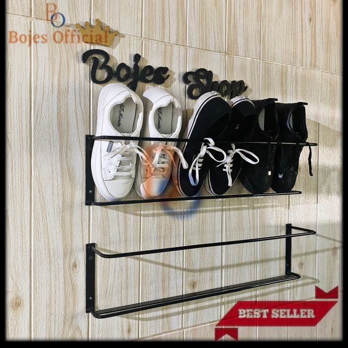 PREMIUM Rak besi sepatu sandal tempel dinding rak gantungan tempat sepatu