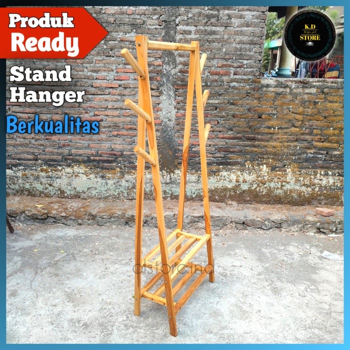 PREMIUM Standing hanger kayu jati jawa berkualitas gantungan baju premium