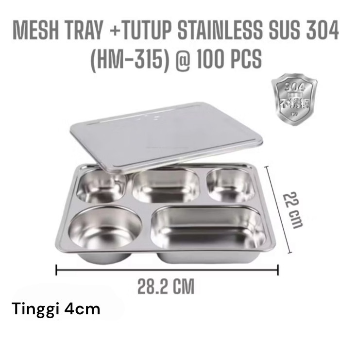 PREMIUM Plato / Food Tray / Piring / Tempat Makan Sekat 5 + Tutup Stainless SUS 304