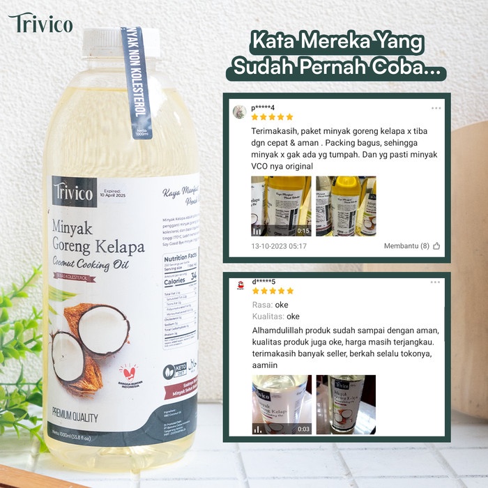 

Lezat- TRIVICO MINYAK GORENG KELAPA COCONUT COOKING OIL MURNI 5 LITER CCO