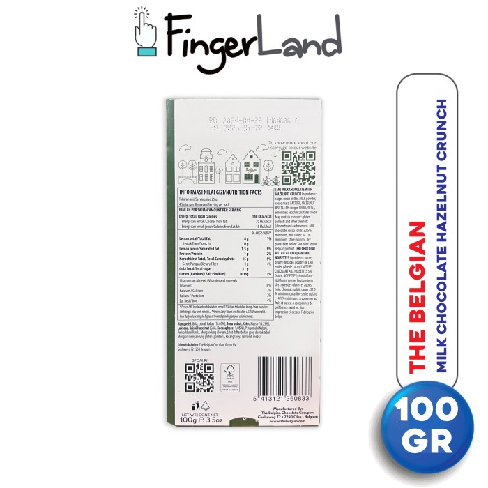 

THE BELGIAN Milk Chocolate with Hazelnut Cruch 100 gram Cokelat Susu