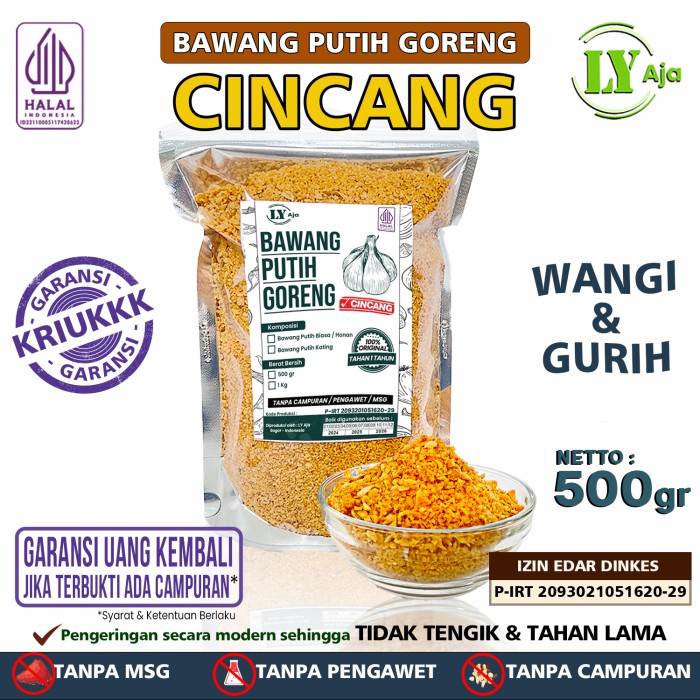 

Bawang Putih Goreng Cincang LY Aja 500 gram - ASLI, MURNI, Tanpa Tepung & MSG
