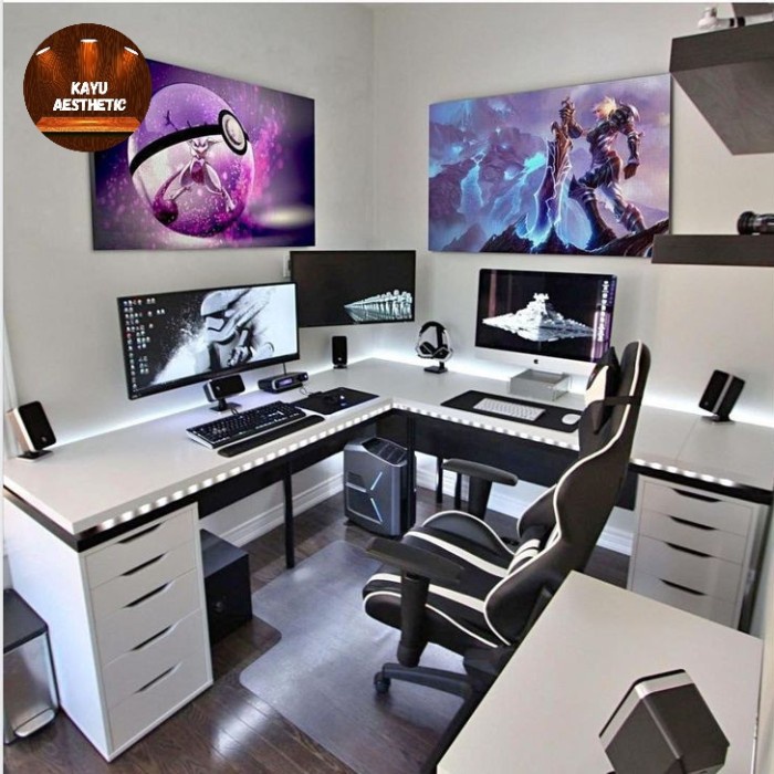 HOT SALE meja komputer meja gaming letter L putih Duco