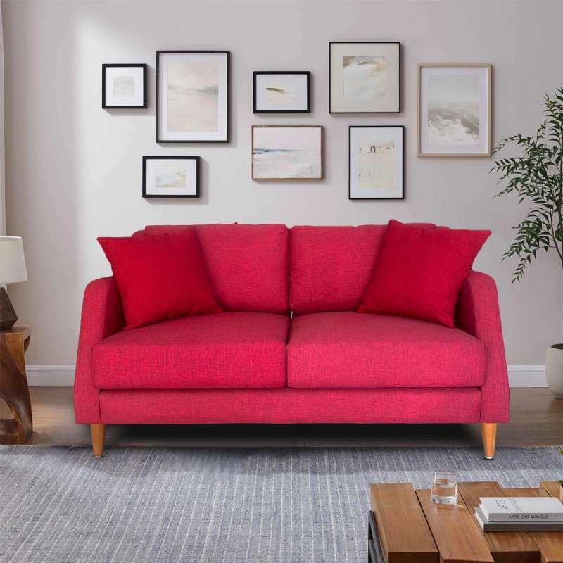 Manu Sofa Fabric 2 Seater Merah Maroon Tempat Duduk Empuk Sofa Ruang Tamu Furniture Indoor Rumah
