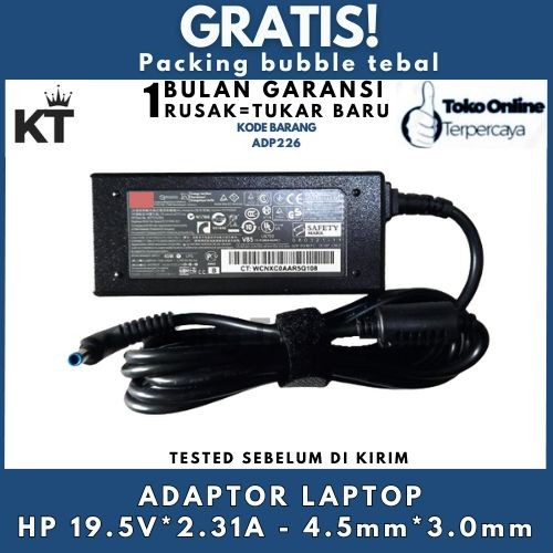 Adaptor Charger Laptop 19.5V 2.31A Pin Biru - Kabel Listrik Termasuk - Blue colokan biru
