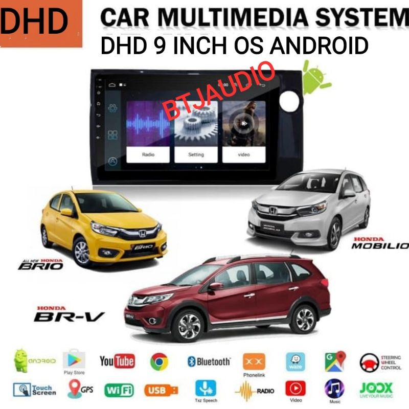 HEAD UNIT TAPE TV MOBIL DOUBLE DIN ANDROID OEM HONDA MOBILIO, BRIO, BRV TAHUN 2016-NOW LAYAR 9 INCH