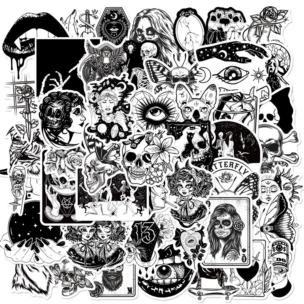 50Pcs Gothic Stickers For Teens Boys, Cool Satanic Punk Skull Stickers, Horror Skeleton Goth