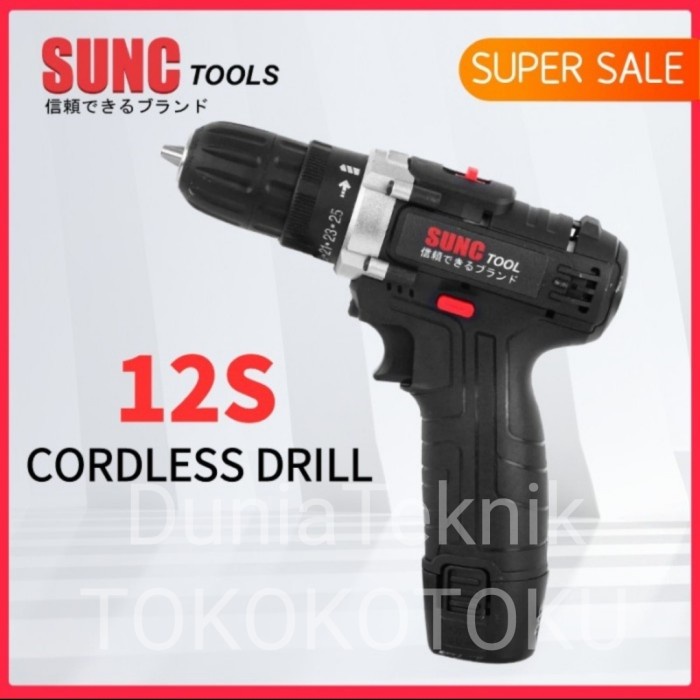 Mesin Bor Baterai 12v Cordless Sunc Tools 12s + 1 Baterai JLD 12S