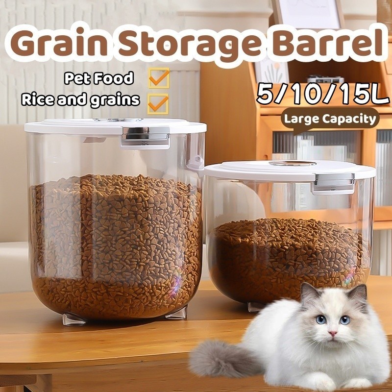 5kg/10kg/15kg Pet Food Storage Toples Makanan Kucing Pet Food Storage Tempat Penyimpanan Makanan