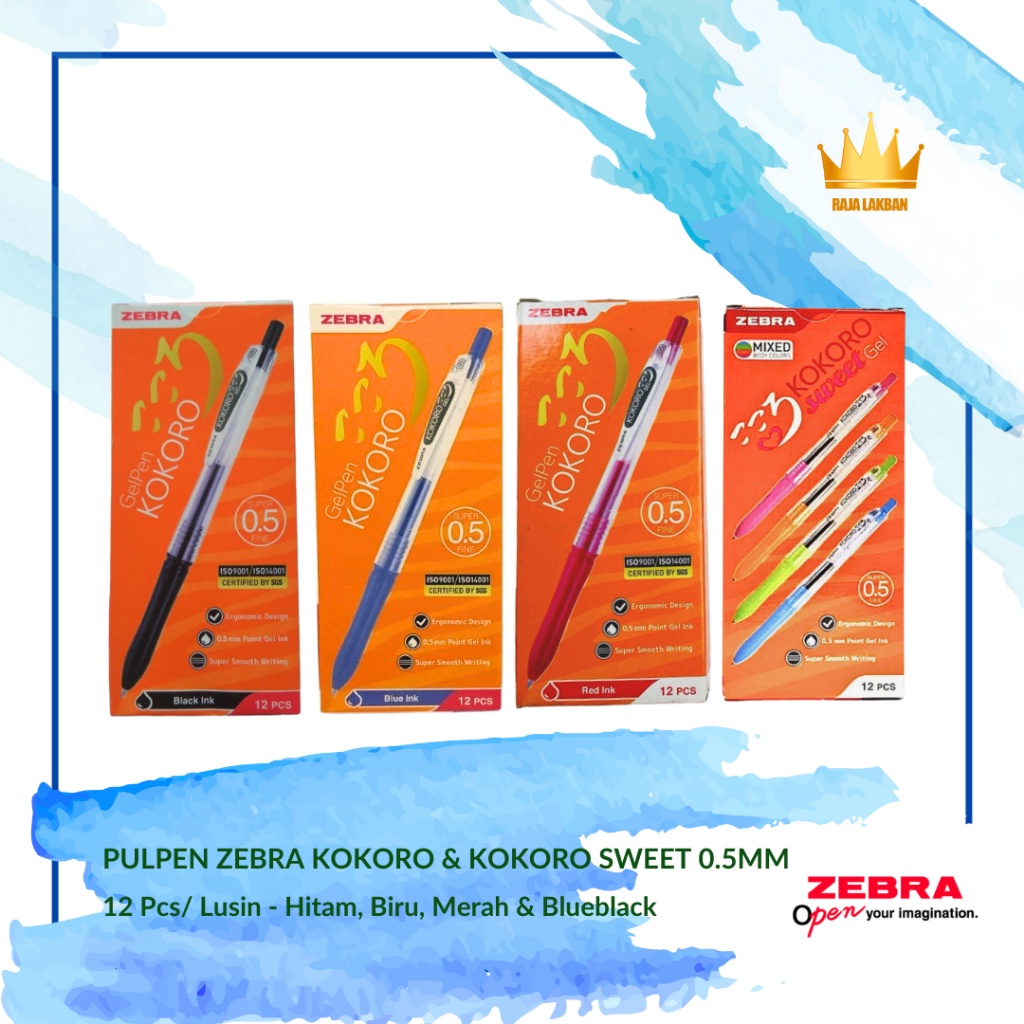 

Pulpen Gel Zebra Kokoro Sweet 0.5 Mm Hitam Biru Merah Blue Black - Lusin