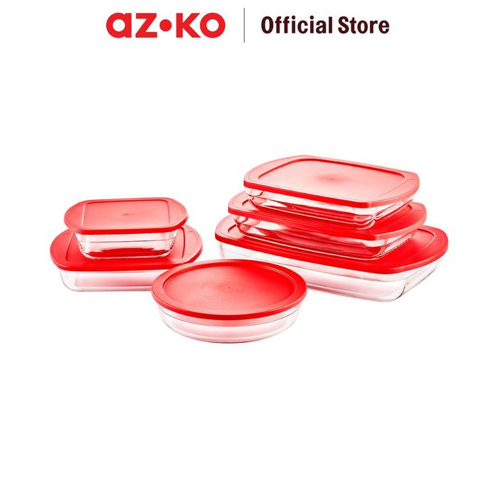 TERUJI AZKO Culinart Wadah Saji Kaca Dengan Tutup Rectangle Tempat Saji Makanan Wadah Hidangan