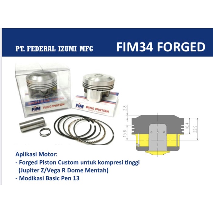 Piston FIM Mentah Custom Dome Forging Vega Jupiter Z Pin13 Fim34 FG