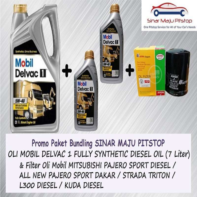 Paket Bundling Oli MOBIL DELVAC 1 DIESEL 5W-40 FULLY SYNTHETIC OIL 7 LITER & FILTER OLI MITSUBISHI