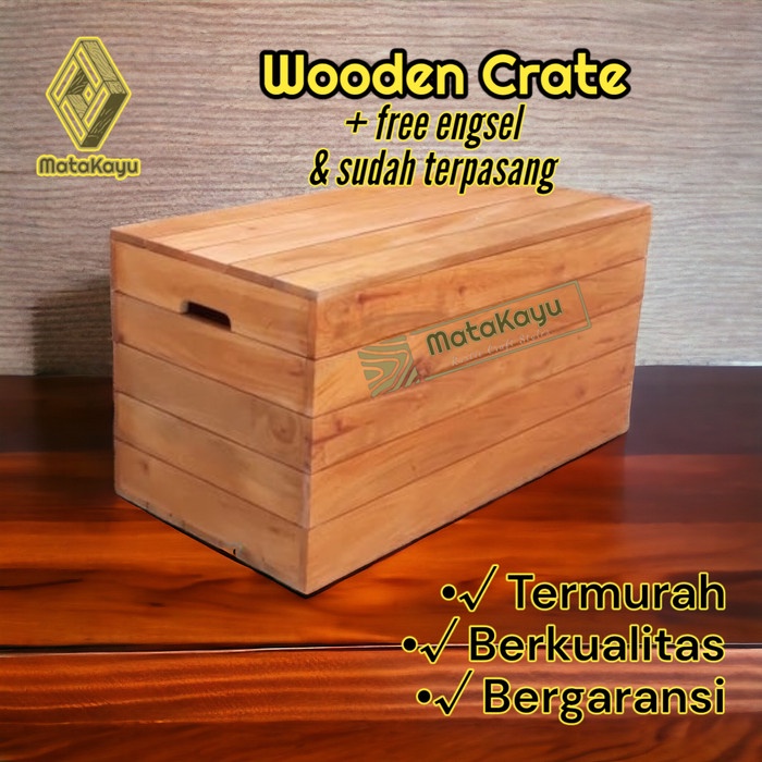 Wooden crate kotak peti kayu tutup storage box penyimpanan serbaguna 3