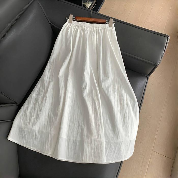 ROK PAYUNG A-LINE PINGGANG TINGGI PUTIH MODIS ROK SERBAGUNA WANITA GAYA KOREA KAOS PANJANG