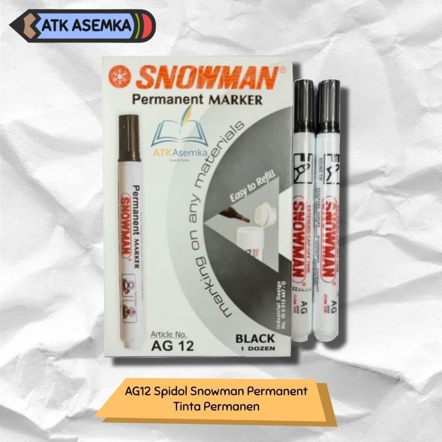 

[Spm] [Bayar Di Tempat] Paket 5 Pcs Ag12 Spidol Snowman Permanent Marker Ag 12 Tinta Permanen Ag-12
