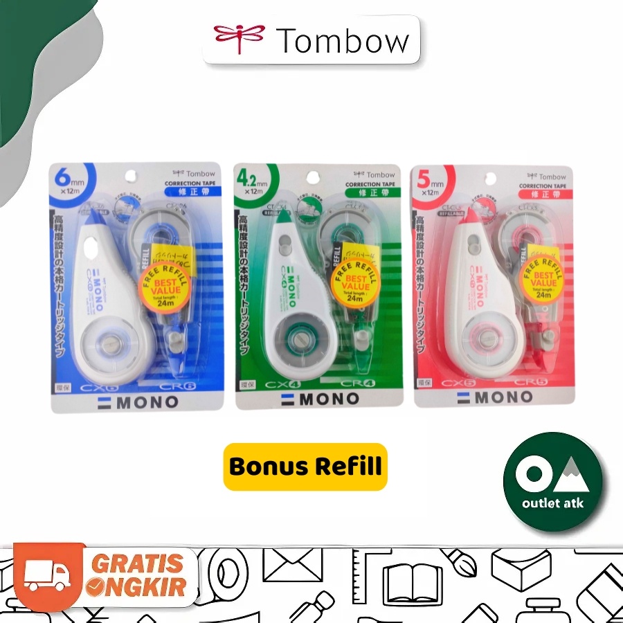 

Tombow Correction Tape Mono CX 4.2mm / 5mm / 6mm x 12m w/refill - Tipex Pita Kertas