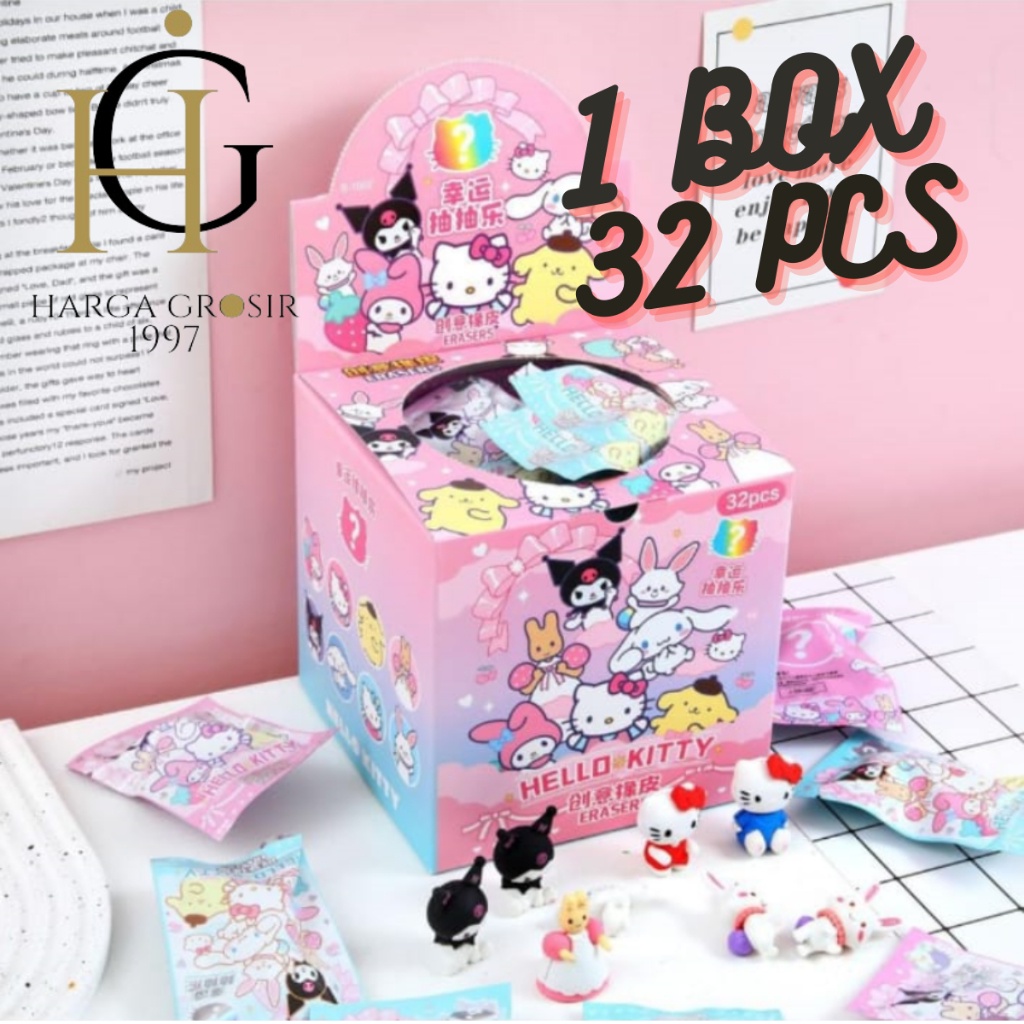 

( 1 BOX 32 PCS ) PENGHAPUS MYSTERY BAG SANRIO BLIND BOX LUCU IMUT KUROMI CINAMOROLL MELODY HELLO