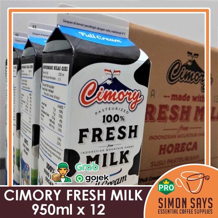 Terbaru 12 Pcs (1 Box) Fresh Milk Cimory Susu Segar Cimory Plain 950 Ml Ready