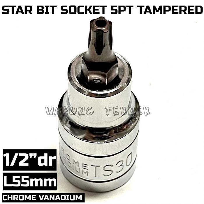 1/2"DR STAR BIT SOCKET L55mm 5PT TAMPERED Kunci Sok Bintang 5 Lobang