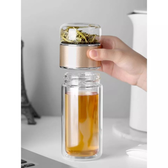 

BEST !! Tea Filter Drinking Bottle Double Wall 420 ML / Botol Minum Penyaring