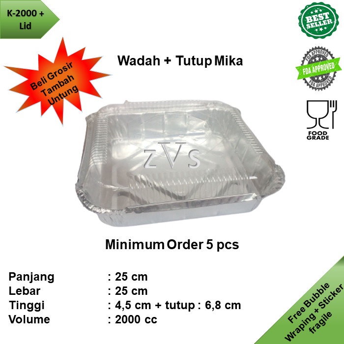 MacamKita- Aluminium Foil Tray / loyang / Kotak 25x25x4,5cm K-2000 wadah +tutup