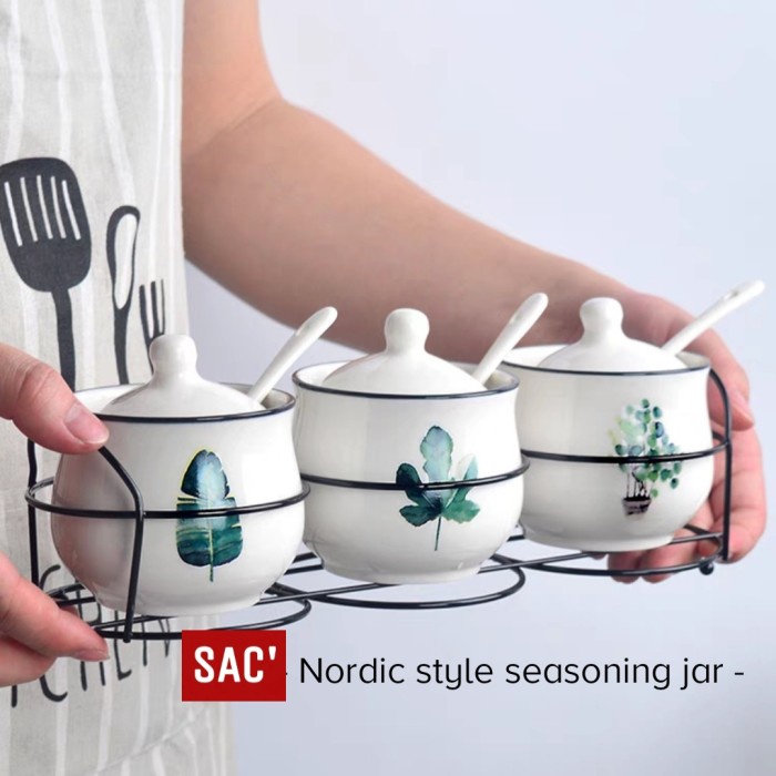 MacamKita- VERDA Seasoning Jar Tempat Bumbu Dapur Set Toples Kopi Gula Keramik