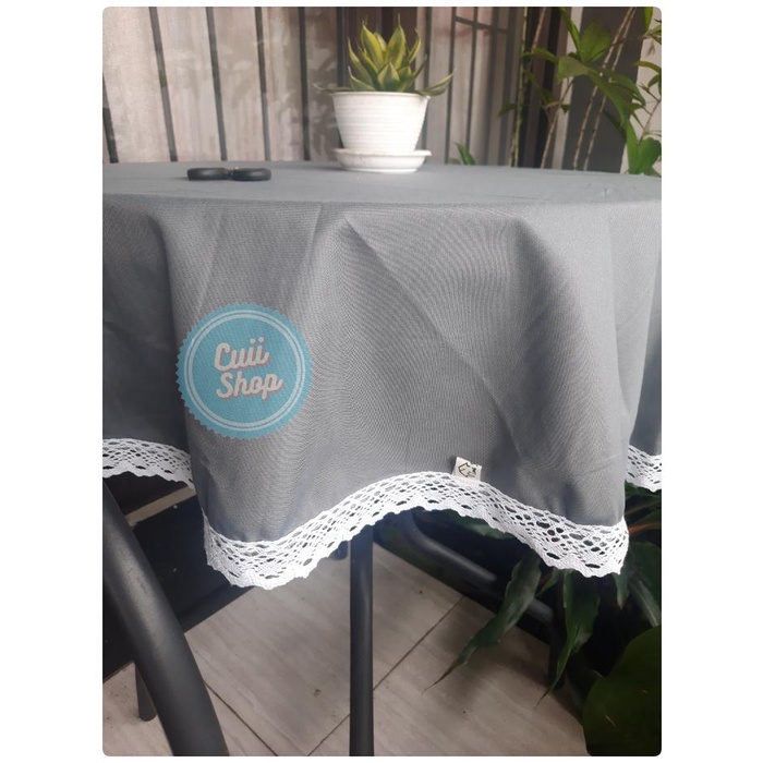 (Expert) Alas / Taplak Meja BULAT Bundar Kain POLOS Keliling Renda Rajut Bahan Katun Disperse