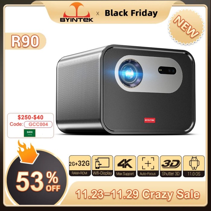 BYINTEK R90 Full HD 1080P DLP Projector 2200 ANSI Lumens Android TV