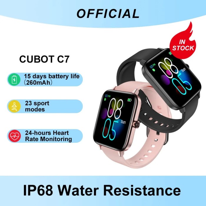 Cubot C7 IP68 Waterproof SmartWatch Heart Rate Monitor Fitness For