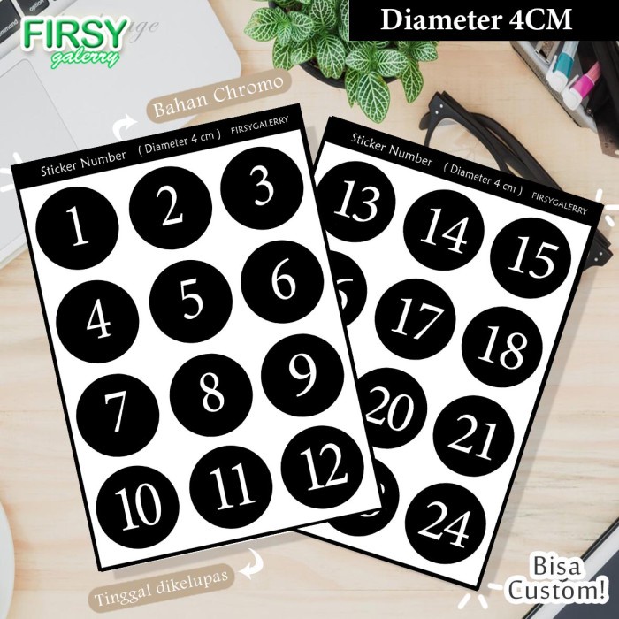 

Sticker Nomor, Label Nomor 4CM, Angka 1-100, Sticker Nomor Bulat
