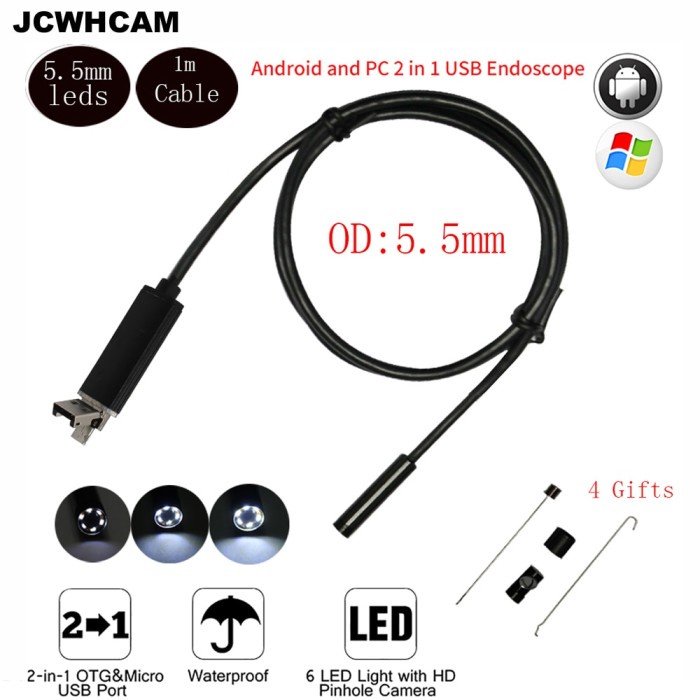 JCWHCAM 5.5mm endoscope Cable USB Endoscope Android Camera 2M Snake