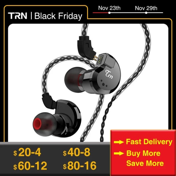 TRN V80 2BA+2DD Hybrid Metal In Ear Earphone IEM HIFI DJ Monito