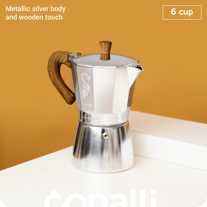 

Mokapot 6 Cup 300ml - Conalli Moka Pot Coffee Maker Wood Handle Silver