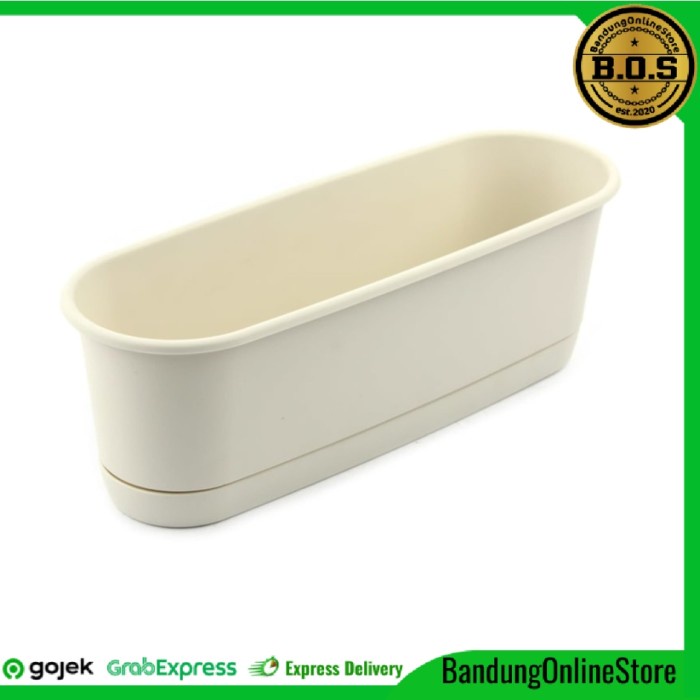 siapkirim- ACe Clover Pot Dengan Tatakan Pot Bunga Slim Pot Plastik Panjang Putih