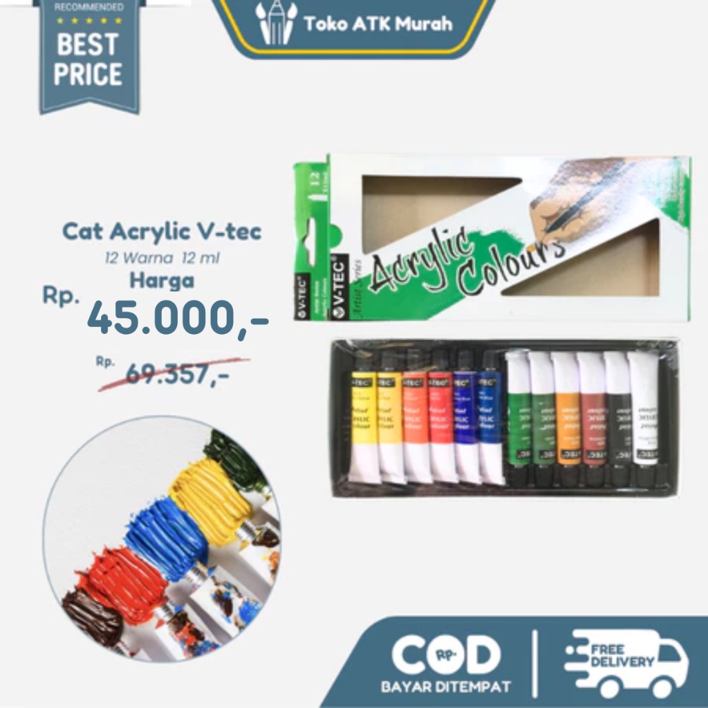 

IK! V-TEC ACRYLIC SET 12 WARNA 12 ML TUBE CAT AKRILIK ACRYLIC VTEC
